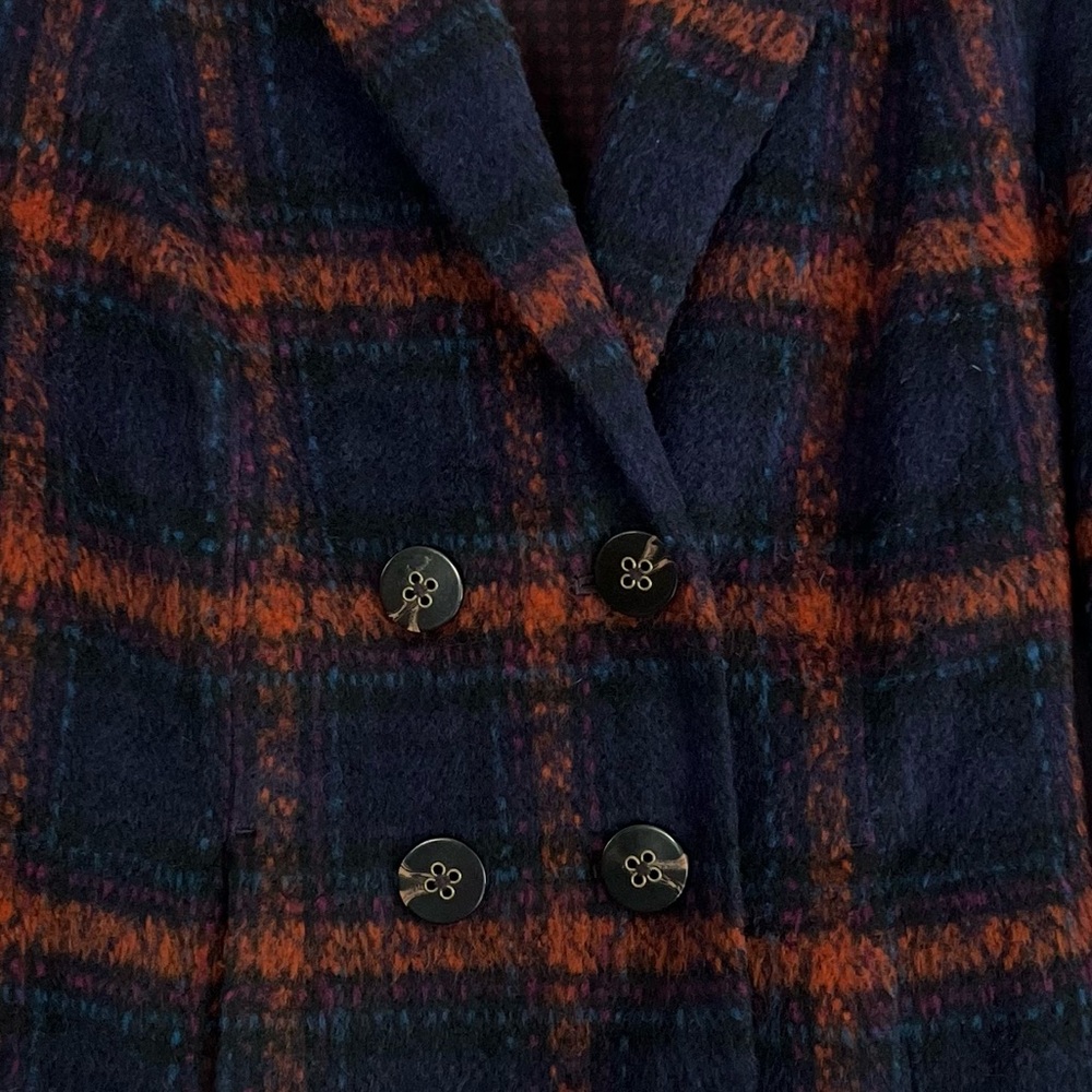 CAbi Checkmate Plaid Double Breasted Peacoat Blue/Orange Coat Women’s - Picture 4 of 9